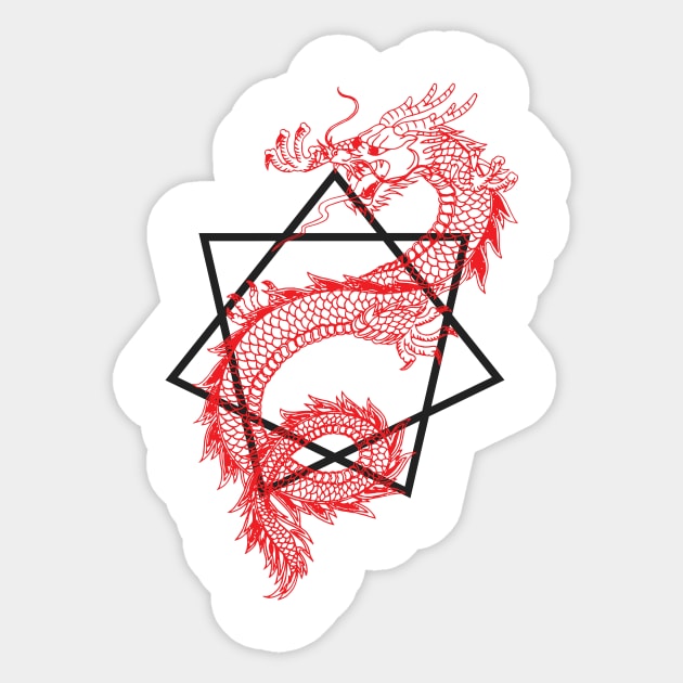 Asian Dragon With Sacred Geometry Heptagram (Seven Sided Star) Design Sticker by Nonstop Shirts